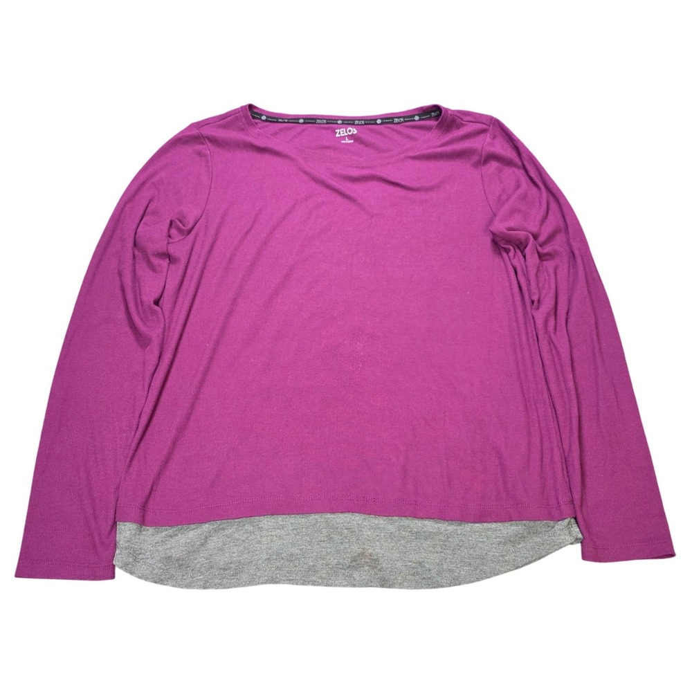 Zelos Ribbed Active Top Women's Size Large Purple Gray‎ Long Sleeve Layered Hem